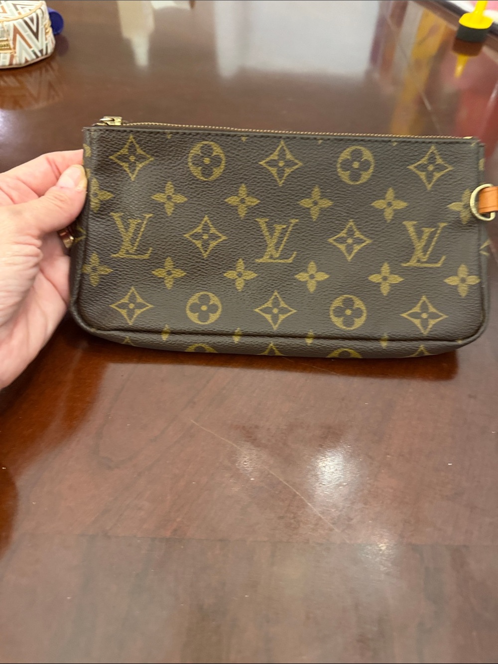 Louis Vuitton Monogram Mini Pochette w Pink Flower Charm/ Chain Both Unbranded.